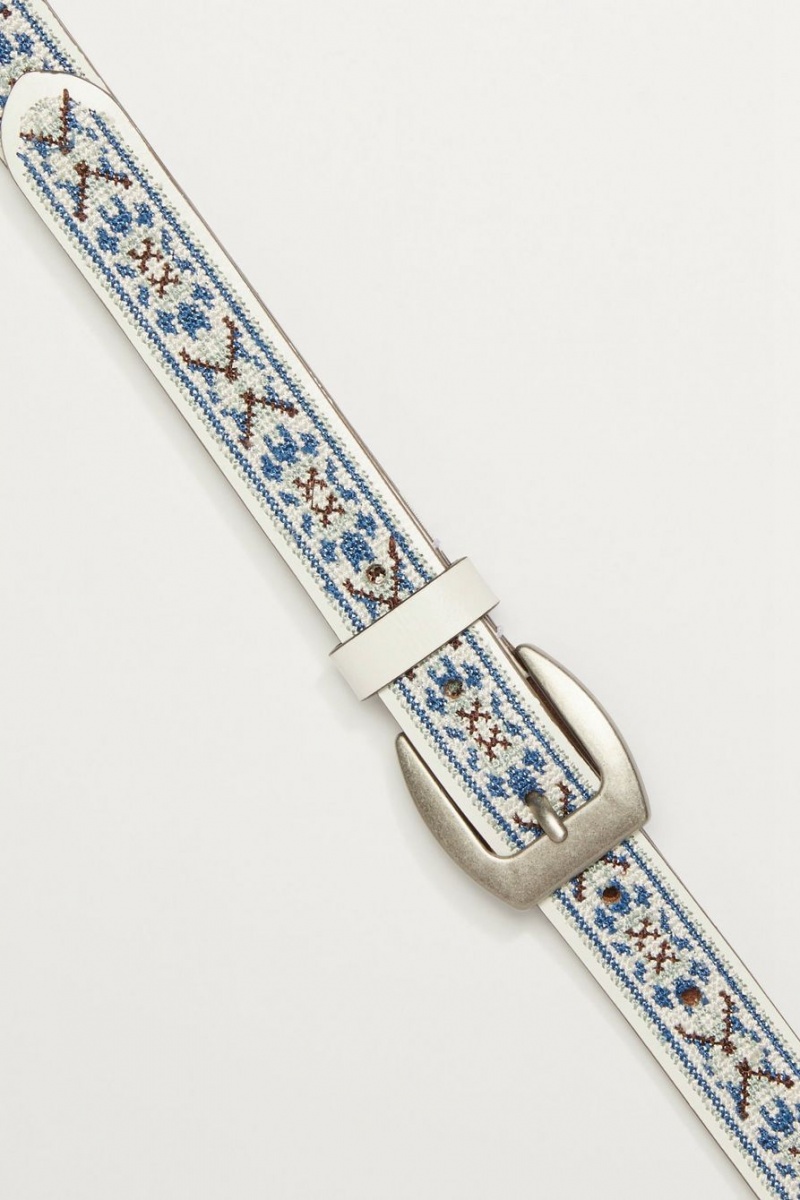 Lucky Brand Sweet Blue Embroidered Women's Belts White | South Africa-VSW134592