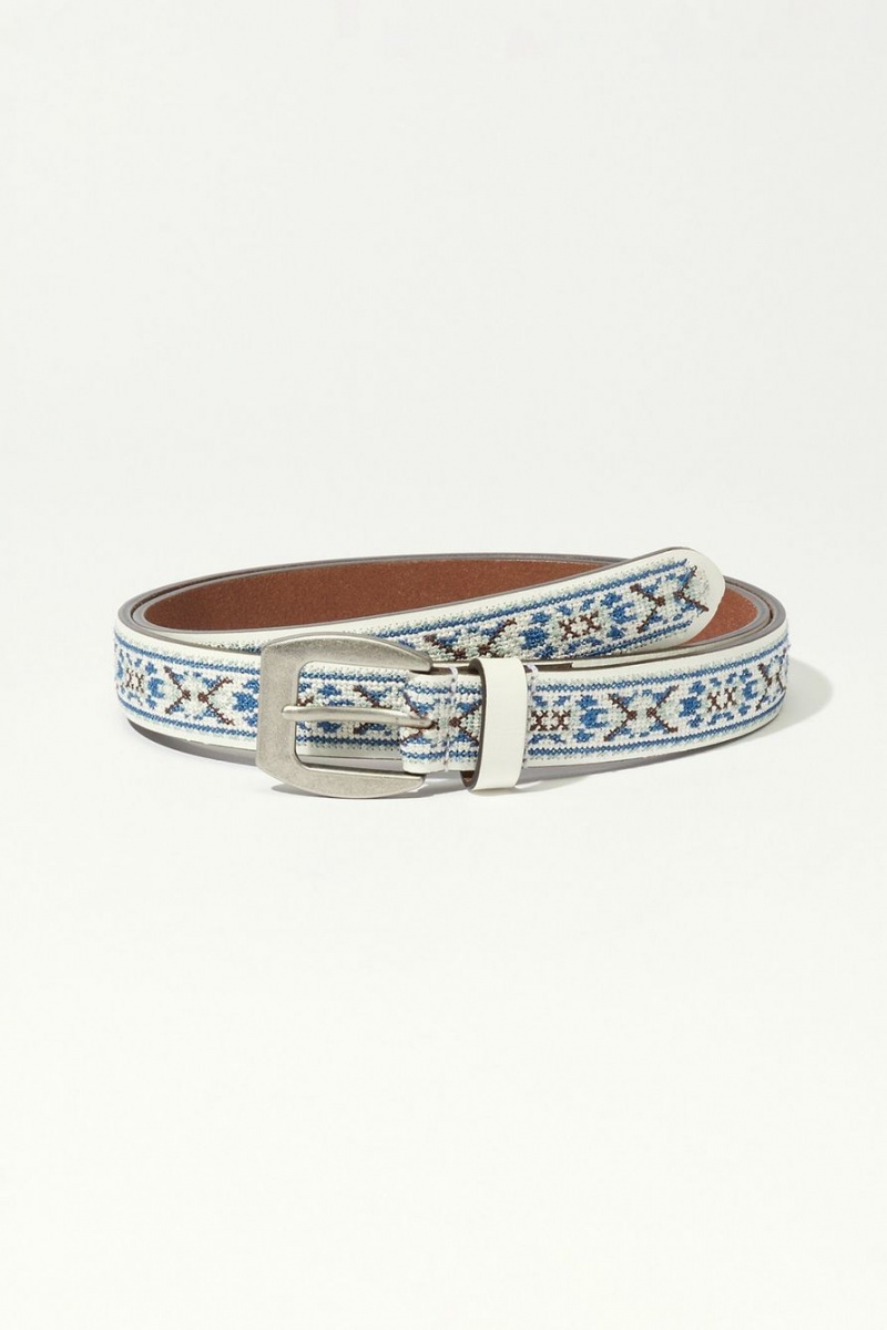 Lucky Brand Sweet Blue Embroidered Women\'s Belts White | South Africa-VSW134592