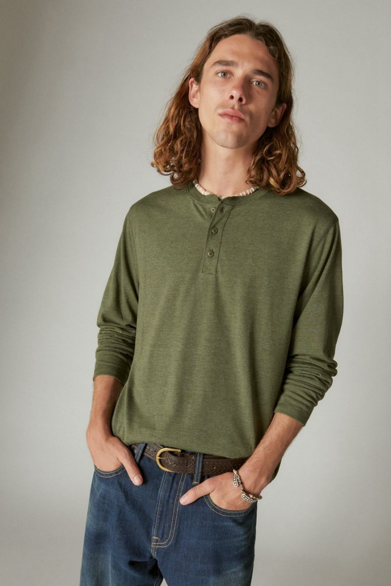 Lucky Brand Tencel Long Sleeve Henley Men\'s Shirts Olive | South Africa-AKP056239