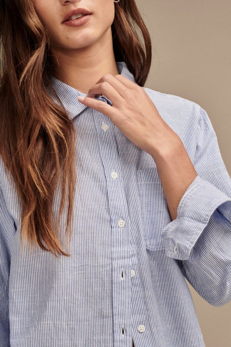 Lucky Brand The Boyfriend Button-down Women's Shirts Blue Multicolor | South Africa-NJY209463