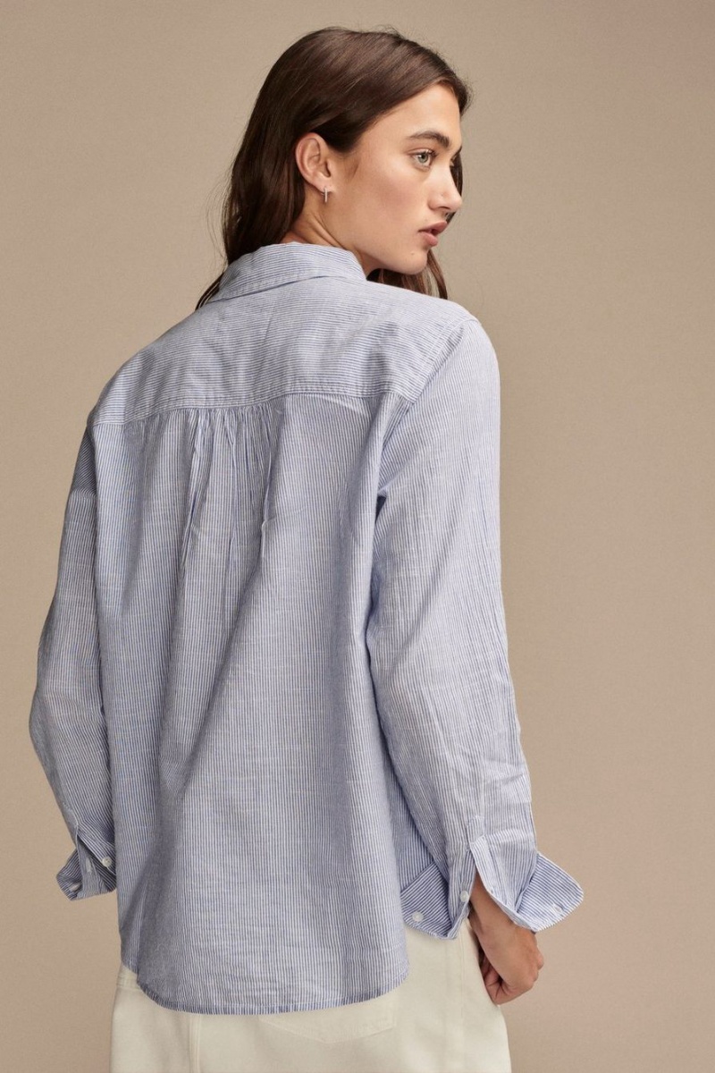 Lucky Brand The Boyfriend Button-down Women's Shirts Blue Multicolor | South Africa-NJY209463