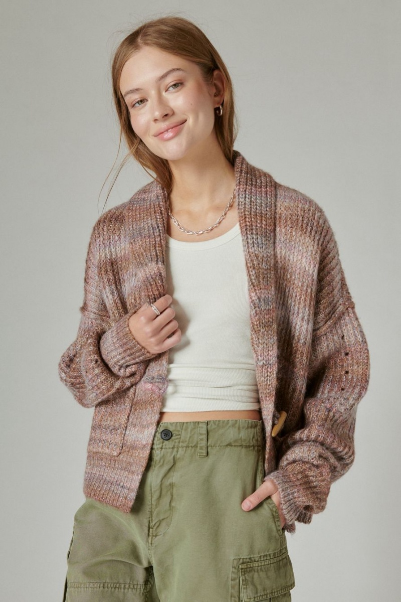 Lucky Brand Toggle Front Spacedye Women's Cardigan Grey Brown Multicolor | South Africa-FZY167243