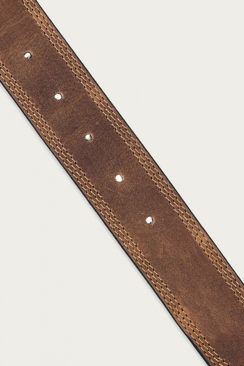 Lucky Brand Triple Needle Stitch Leather Men's Belts Brown | South Africa-RTZ204376