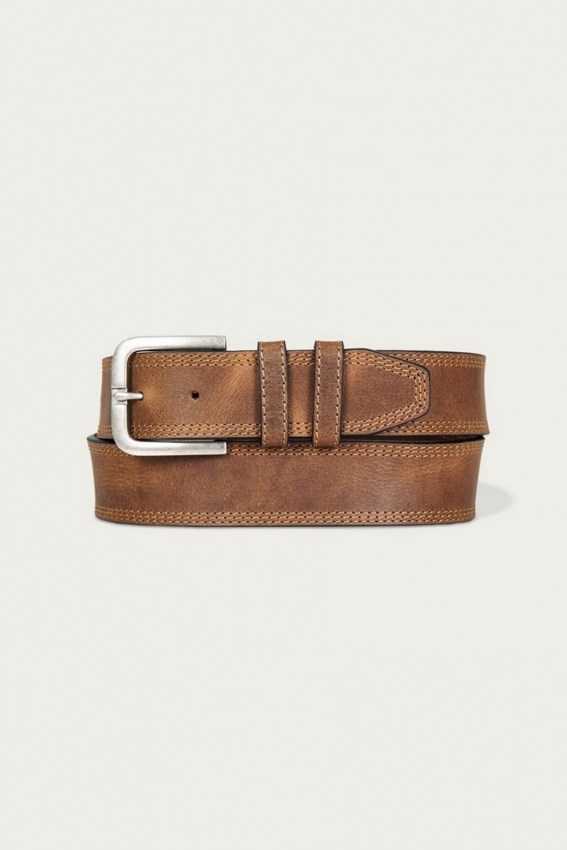 Lucky Brand Triple Needle Stitch Leather Men\'s Belts Brown | South Africa-RTZ204376