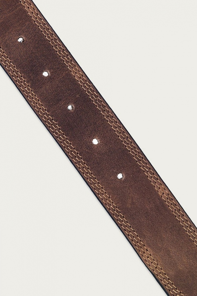 Lucky Brand Triple Needle Stitch Leather Men's Belts Dark Brown | South Africa-QLH476912