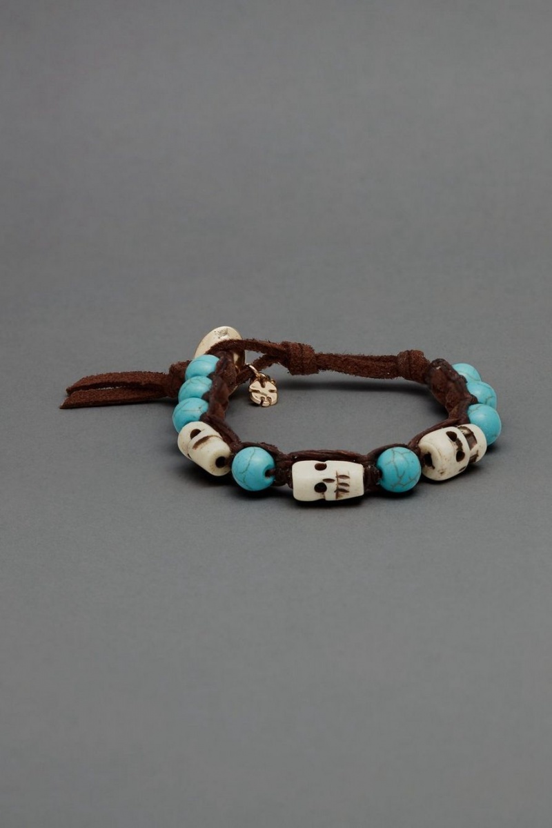 Lucky Brand Turquoise And Carved Skull Wrap Women\'s Bracelet Gold | South Africa-RLE039175