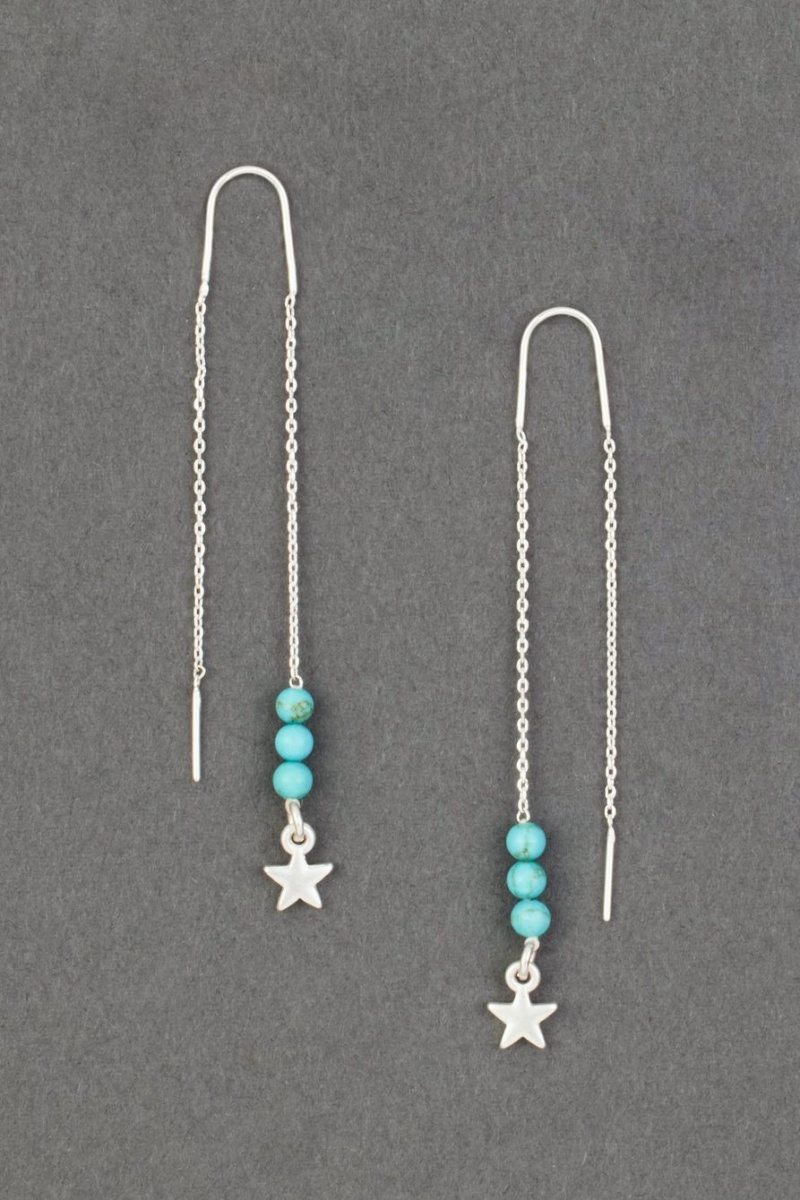 Lucky Brand Turquoise And Star Threader Women\'s Earrings Silver | South Africa-DXQ560137