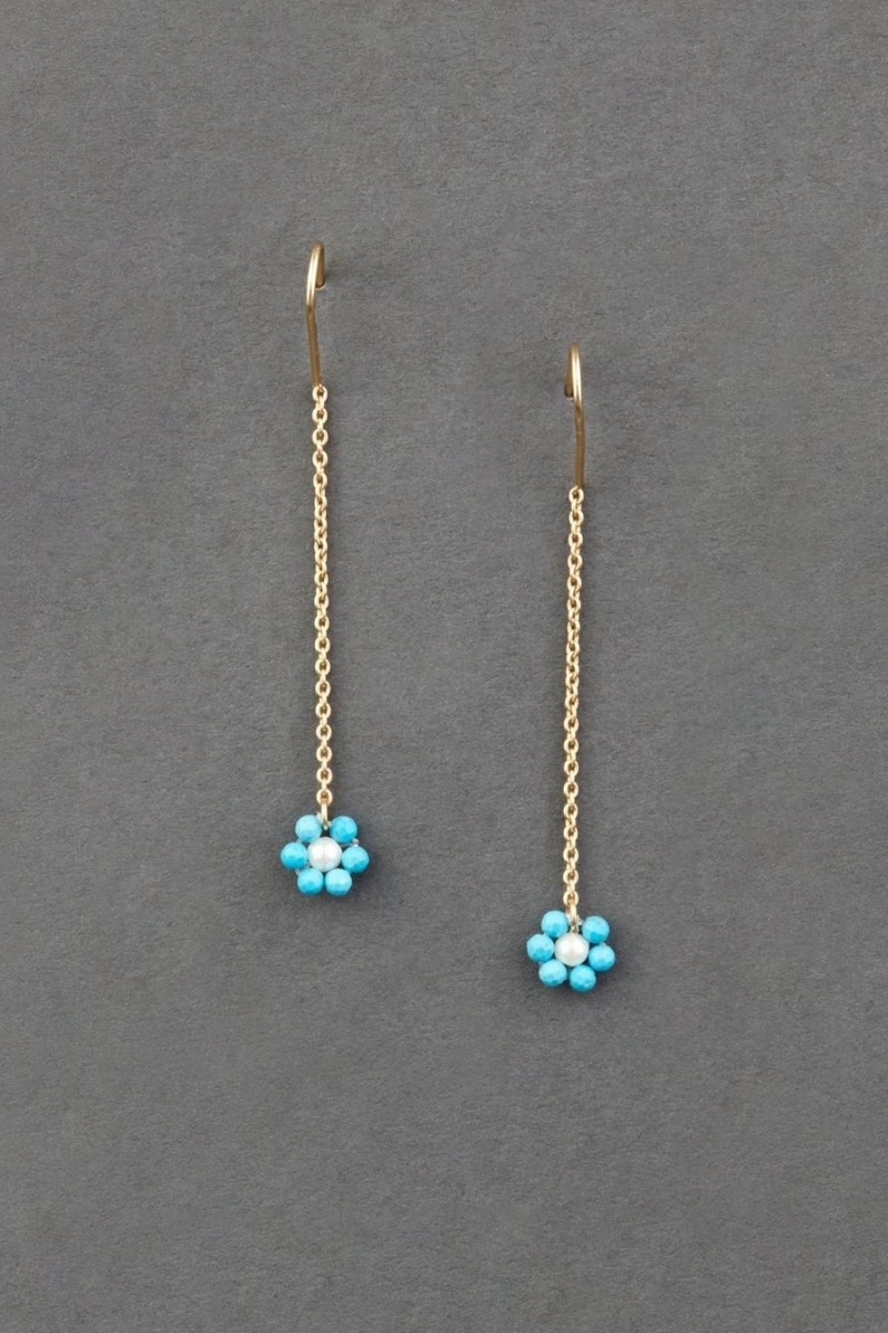 Lucky Brand Turquoise Flower Threader Women\'s Earrings Gold | South Africa-ZMP985761