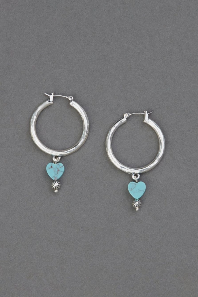 Lucky Brand Turquoise Heart Charm Women\'s Earrings Silver | South Africa-RKV712486