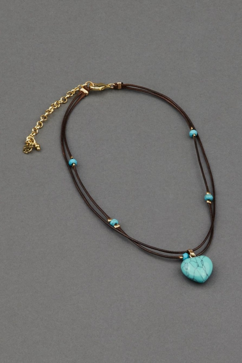 Lucky Brand Turquoise Heart Choker Women\'s Necklace Gold | South Africa-ZNY621905