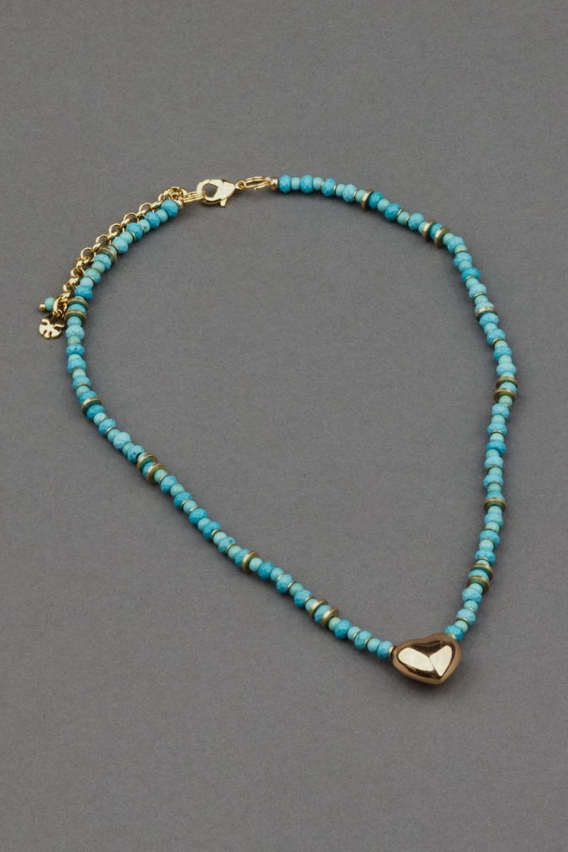 Lucky Brand Turquoise Heart Choker Women\'s Necklace Gold | South Africa-QRJ760415