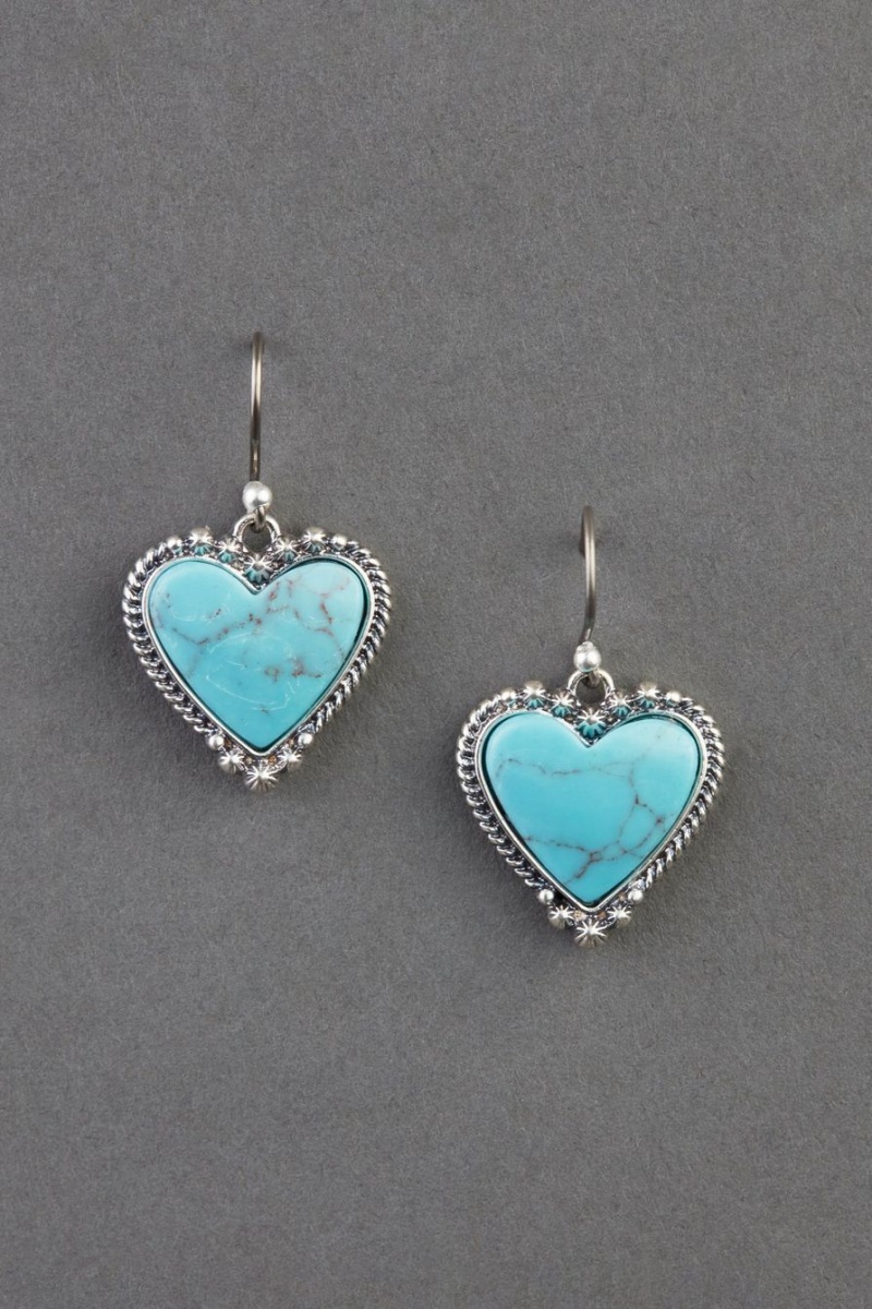 Lucky Brand Turquoise Heart Drop Women\'s Earrings Silver | South Africa-SAB217358