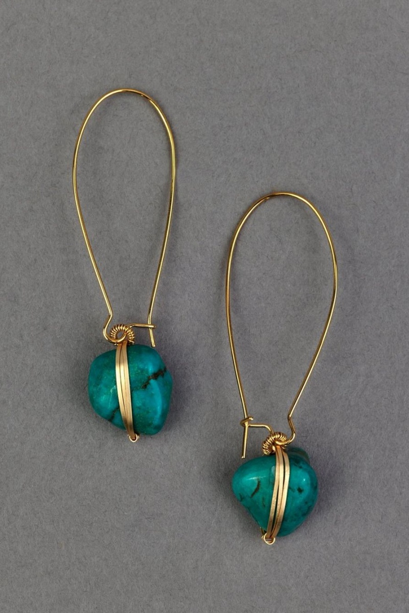 Lucky Brand Turquoise Threader Women\'s Earrings Gold | South Africa-WTP065893