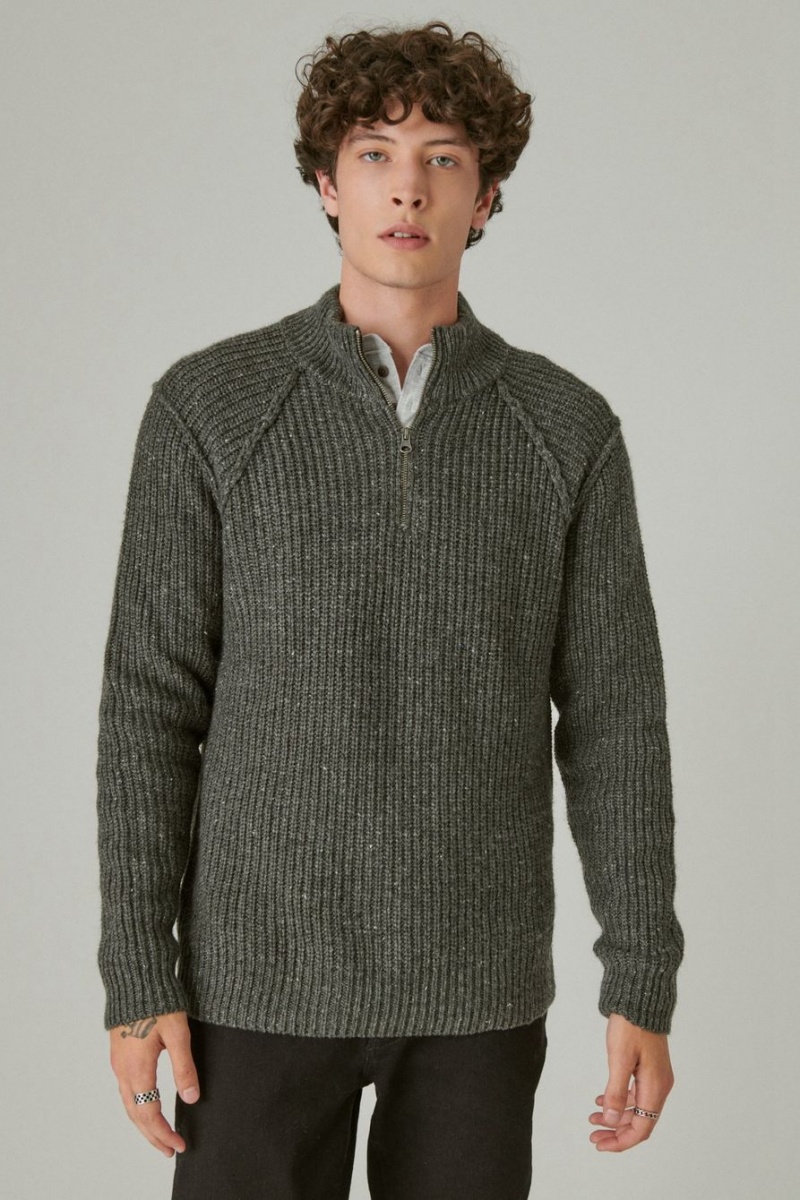 Lucky Brand Tweed Mock Zip Men\'s Sweater Grey | South Africa-SGB965281