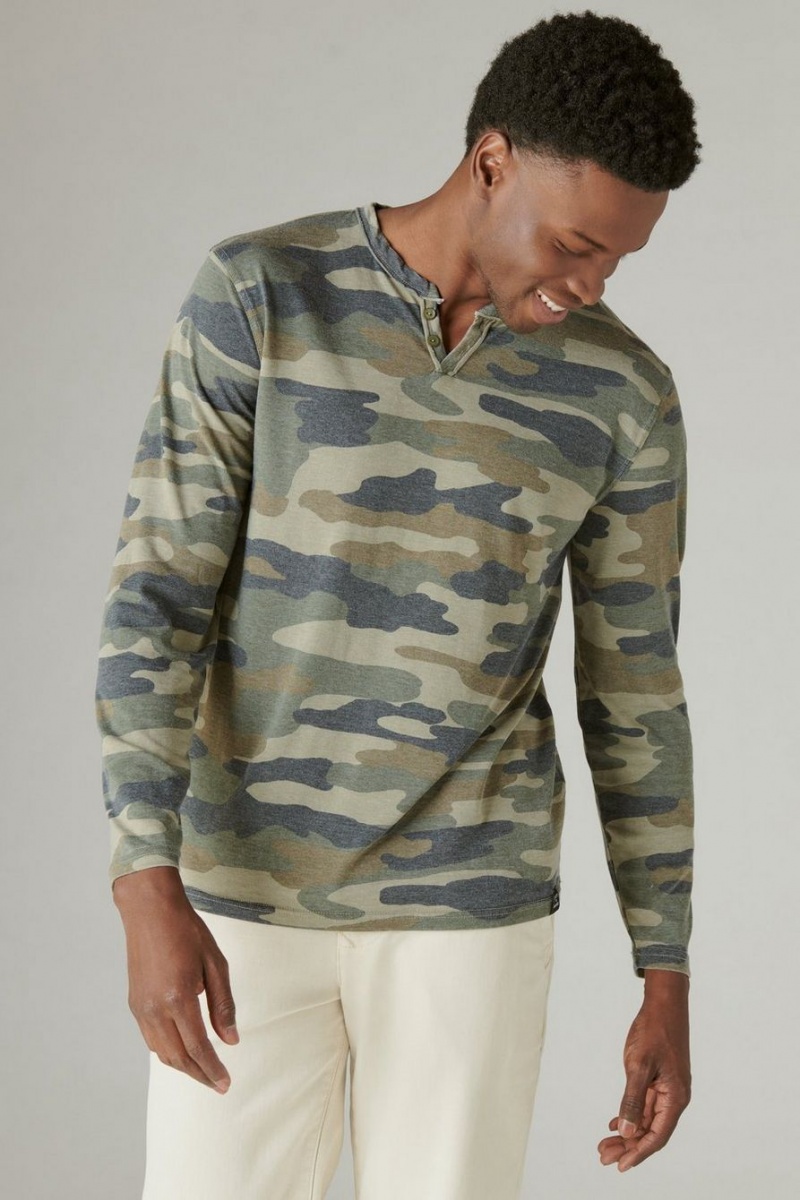 Lucky Brand Venice Burnout Long Sleeve Notch Neck Men\'s Shirts Camo | South Africa-EHW536740