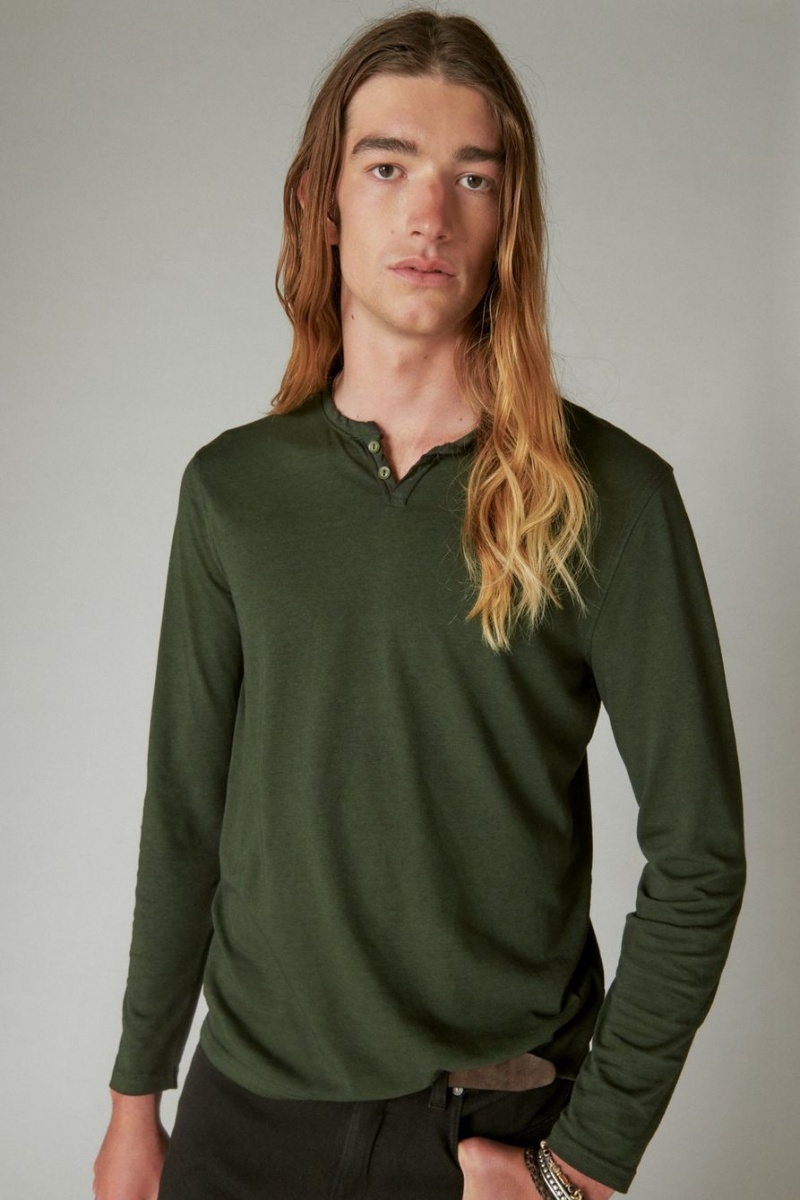 Lucky Brand Venice Burnout Long Sleeve Notch Neck Men\'s Shirts Grey Green | South Africa-ZAP073285