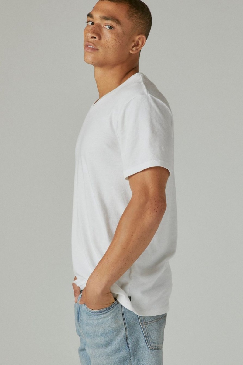 Lucky Brand Venice Burnout Vee-neck Men's T-Shirts White | South Africa-YWR631820