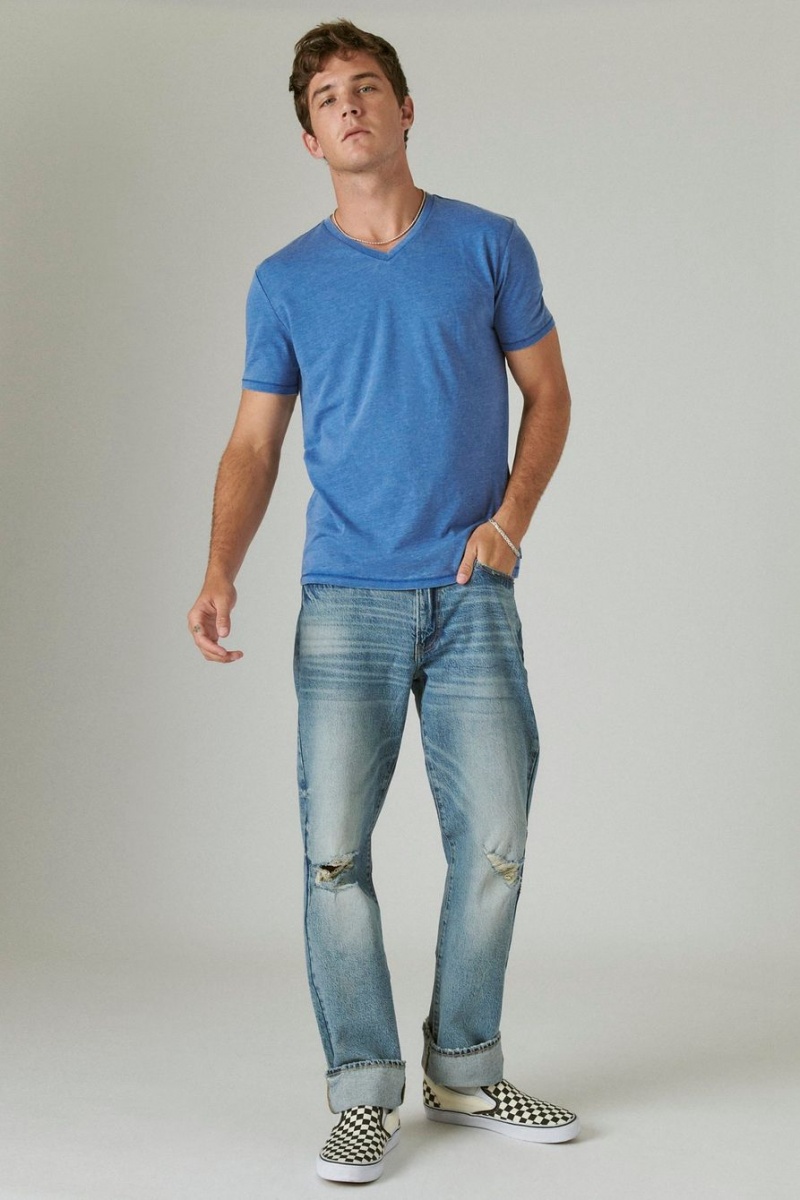 Lucky Brand Venice Burnout Vee-neck Men's T-Shirts Blue | South Africa-HYM945876