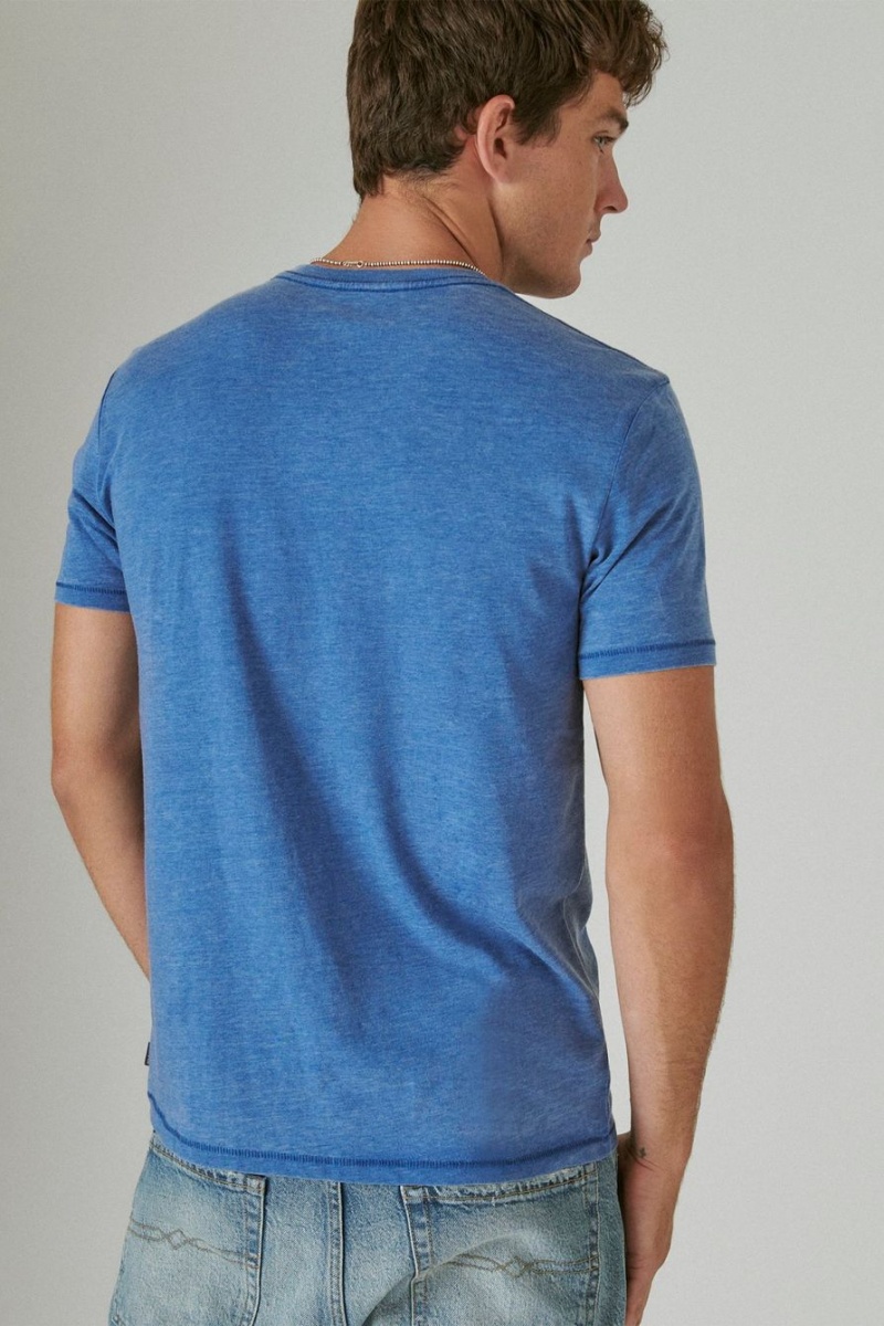 Lucky Brand Venice Burnout Vee-neck Men's T-Shirts Blue | South Africa-HYM945876