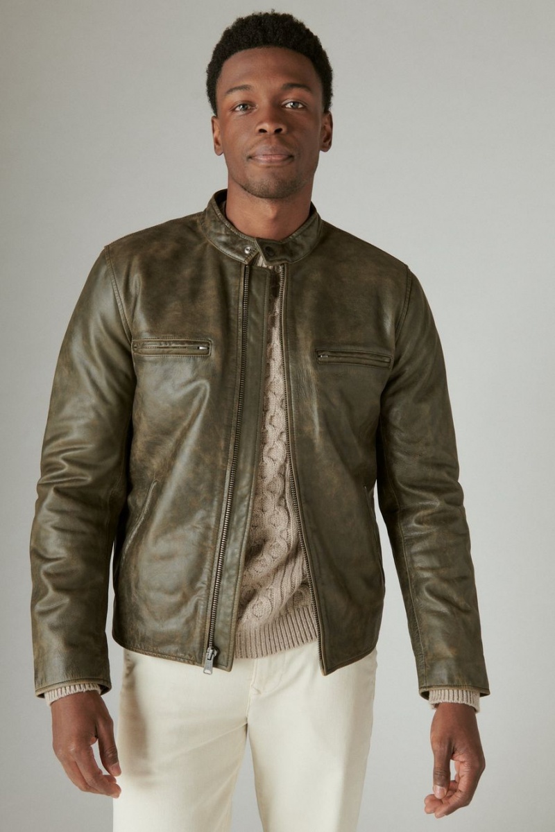 Lucky Brand Washed Leather Bonneville Men's Jacket Olive | South Africa-KIR609235