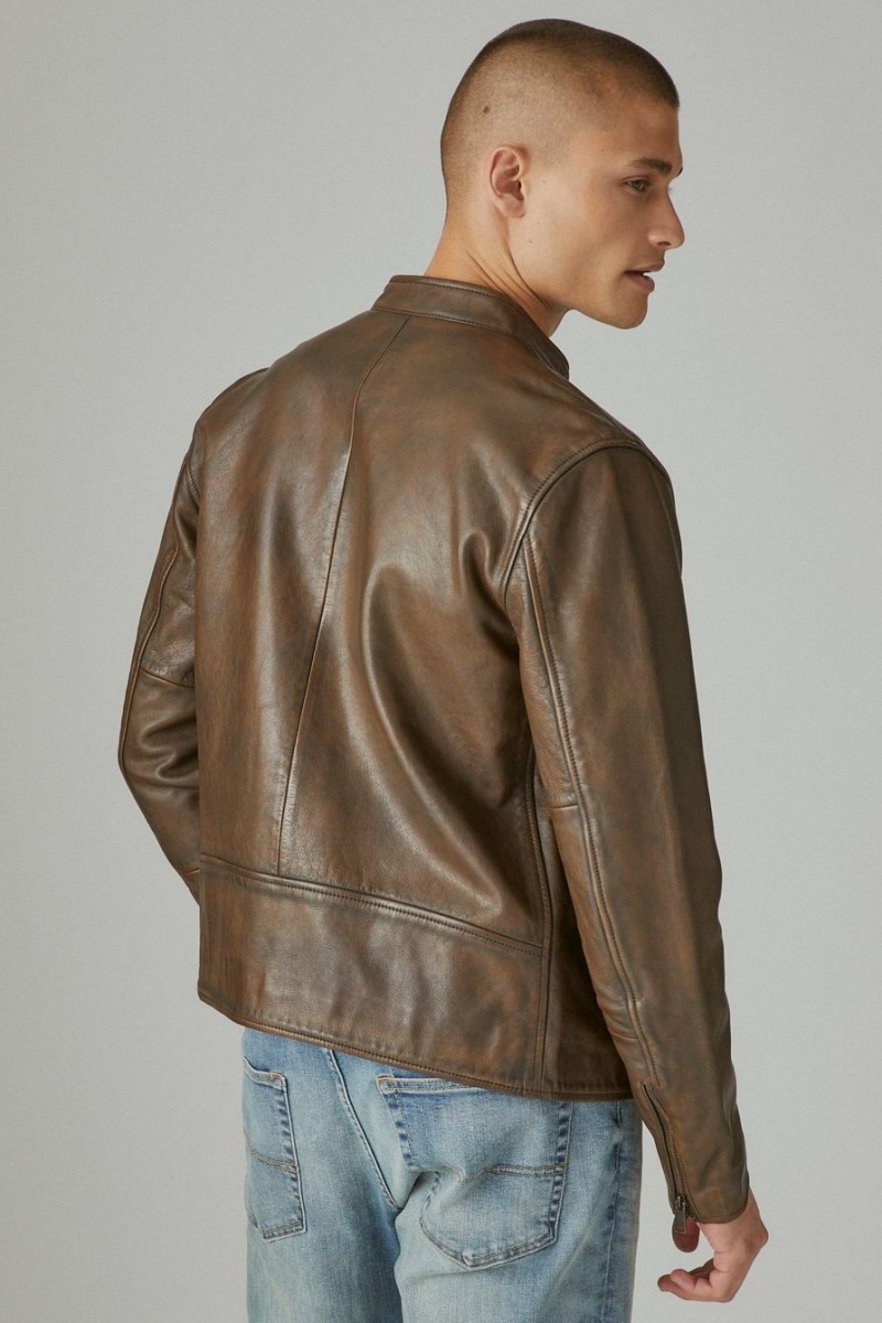 Lucky Brand Washed Leather Bonneville Men's Jacket Dark Brown | South Africa-FQR465891