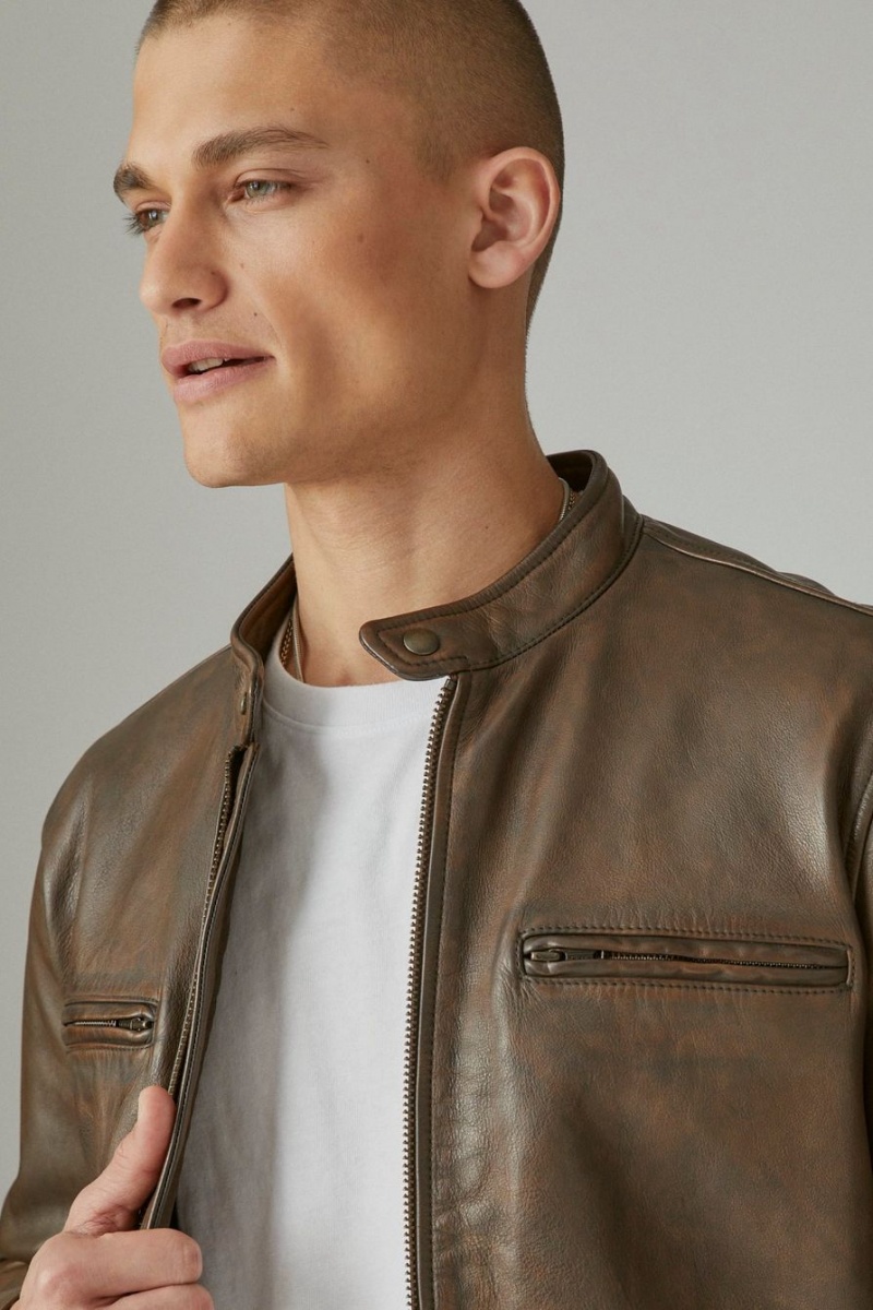 Lucky Brand Washed Leather Bonneville Men's Jacket Dark Brown | South Africa-FQR465891