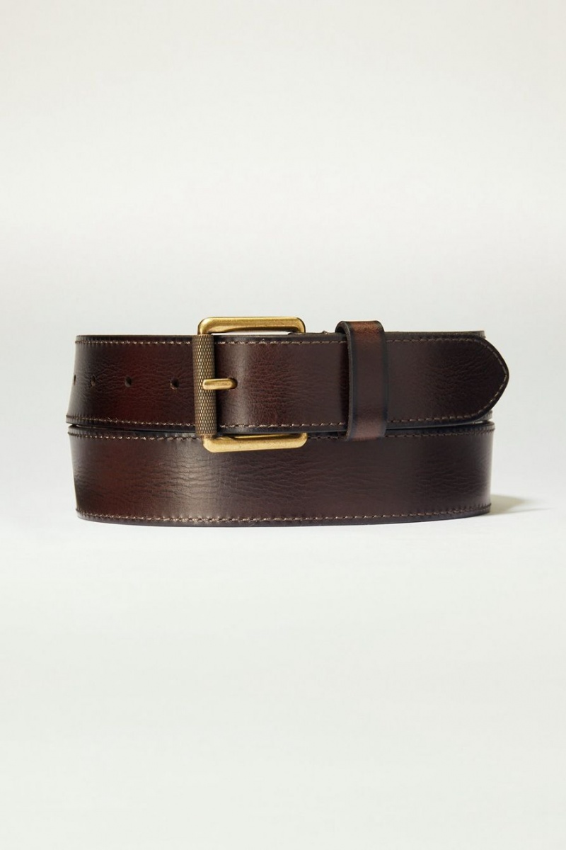 Lucky Brand Washed Leather Men\'s Belts Dark Brown | South Africa-GHB981056