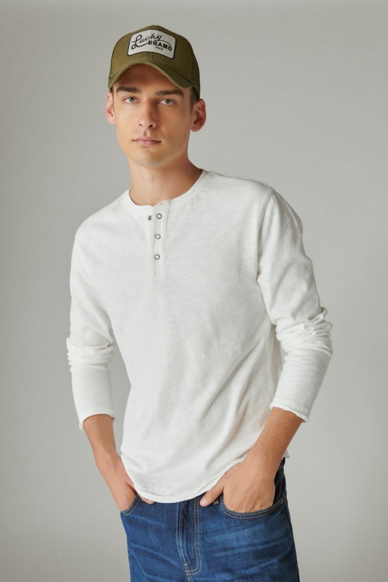 Lucky Brand Weekend Slub Jersey Long Sleeve Henley Men\'s Shirts White | South Africa-BVU415908