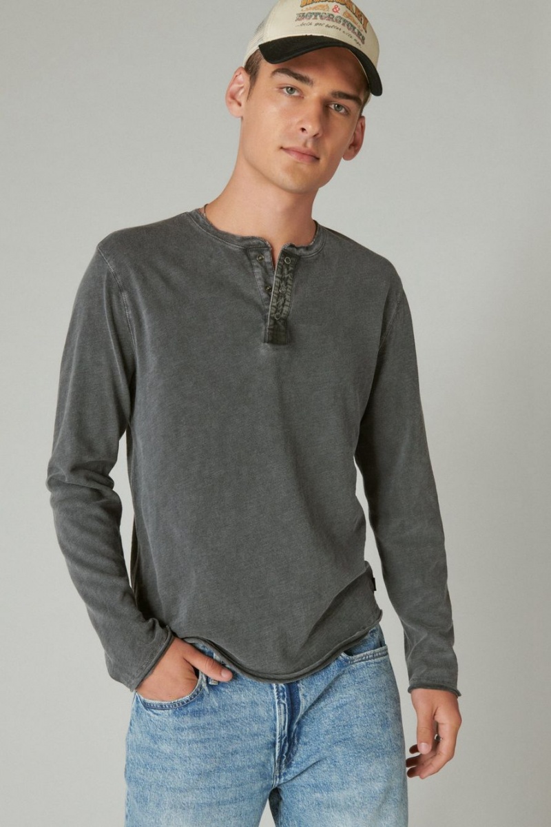 Lucky Brand Weekend Slub Jersey Long Sleeve Henley Men\'s Shirts Dark Grey | South Africa-ONC346982