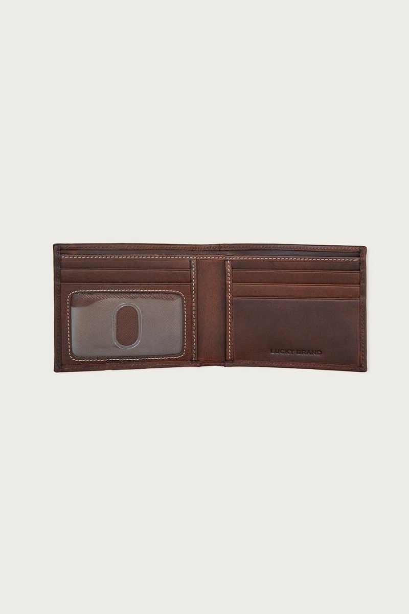 Lucky Brand Western Embossed Leather Bifold Men's Wallet Dark Brown | South Africa-DSC981356