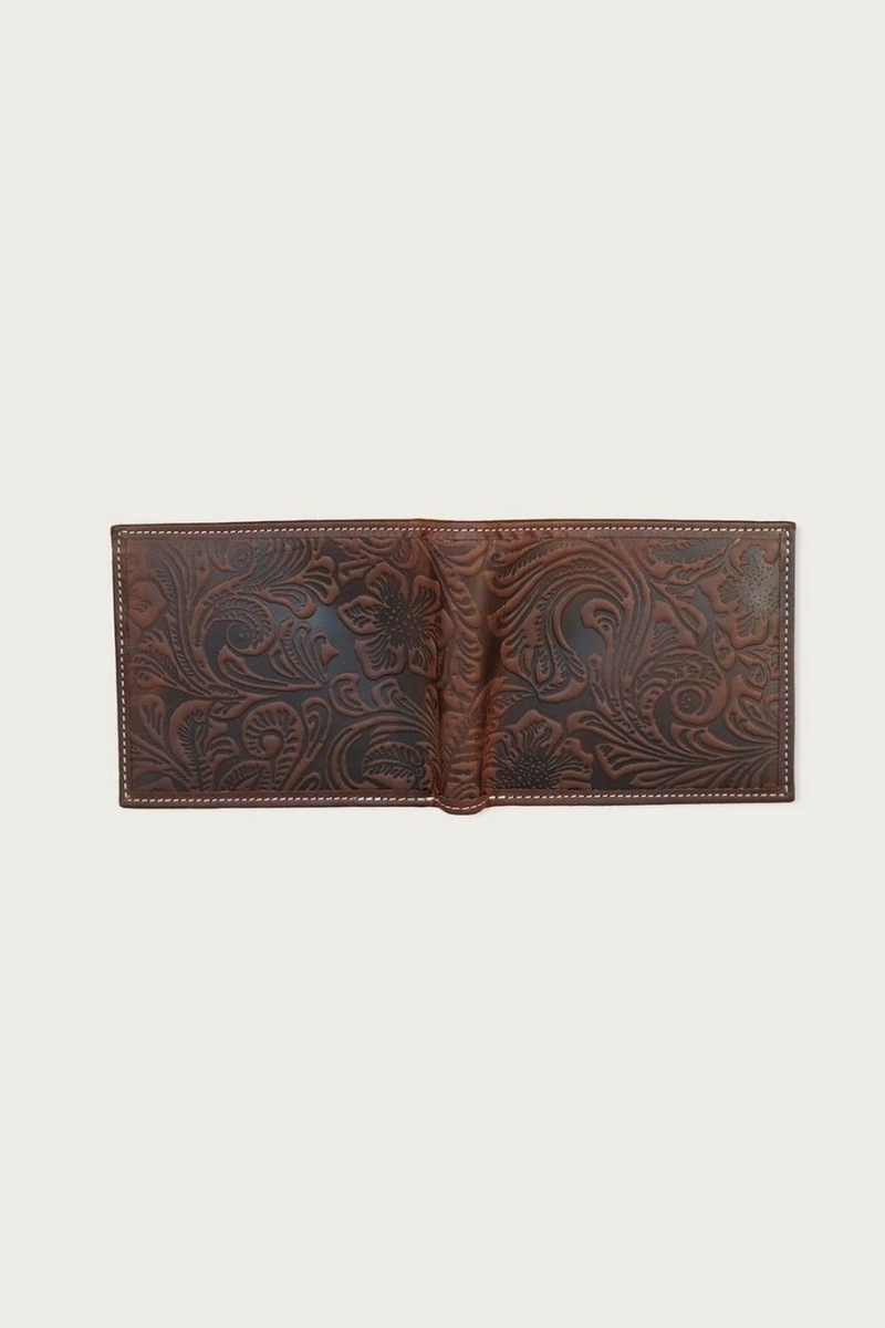 Lucky Brand Western Embossed Leather Bifold Men's Wallet Dark Brown | South Africa-DSC981356