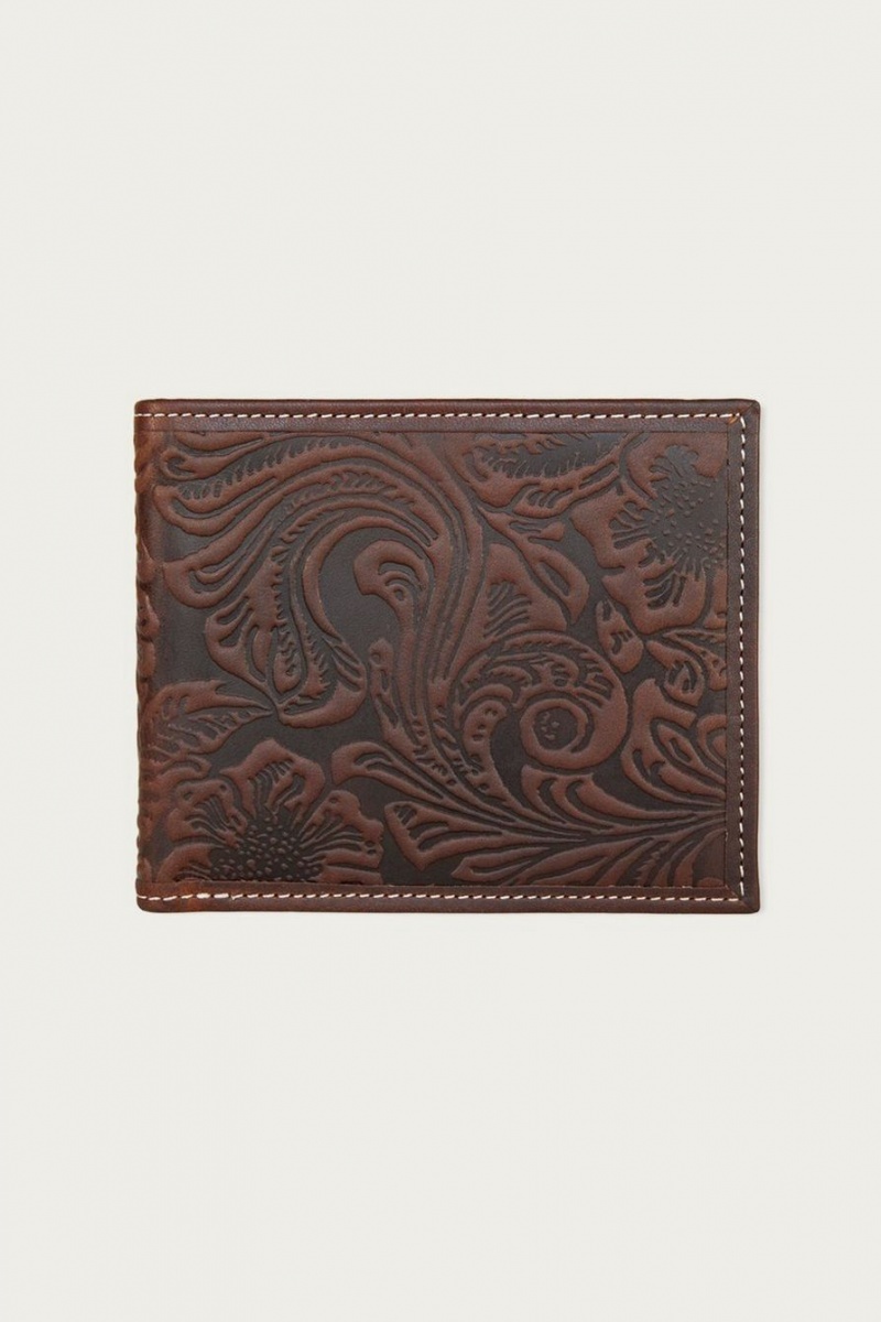 Lucky Brand Western Embossed Leather Bifold Men\'s Wallet Dark Brown | South Africa-DSC981356