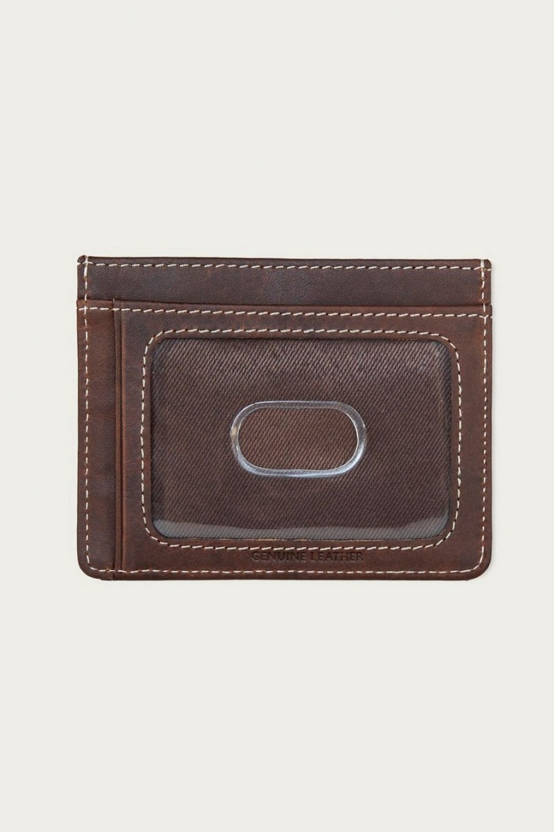 Lucky Brand Western Embossed Leather Card Case Men's Wallet Dark Brown | South Africa-VKP534680