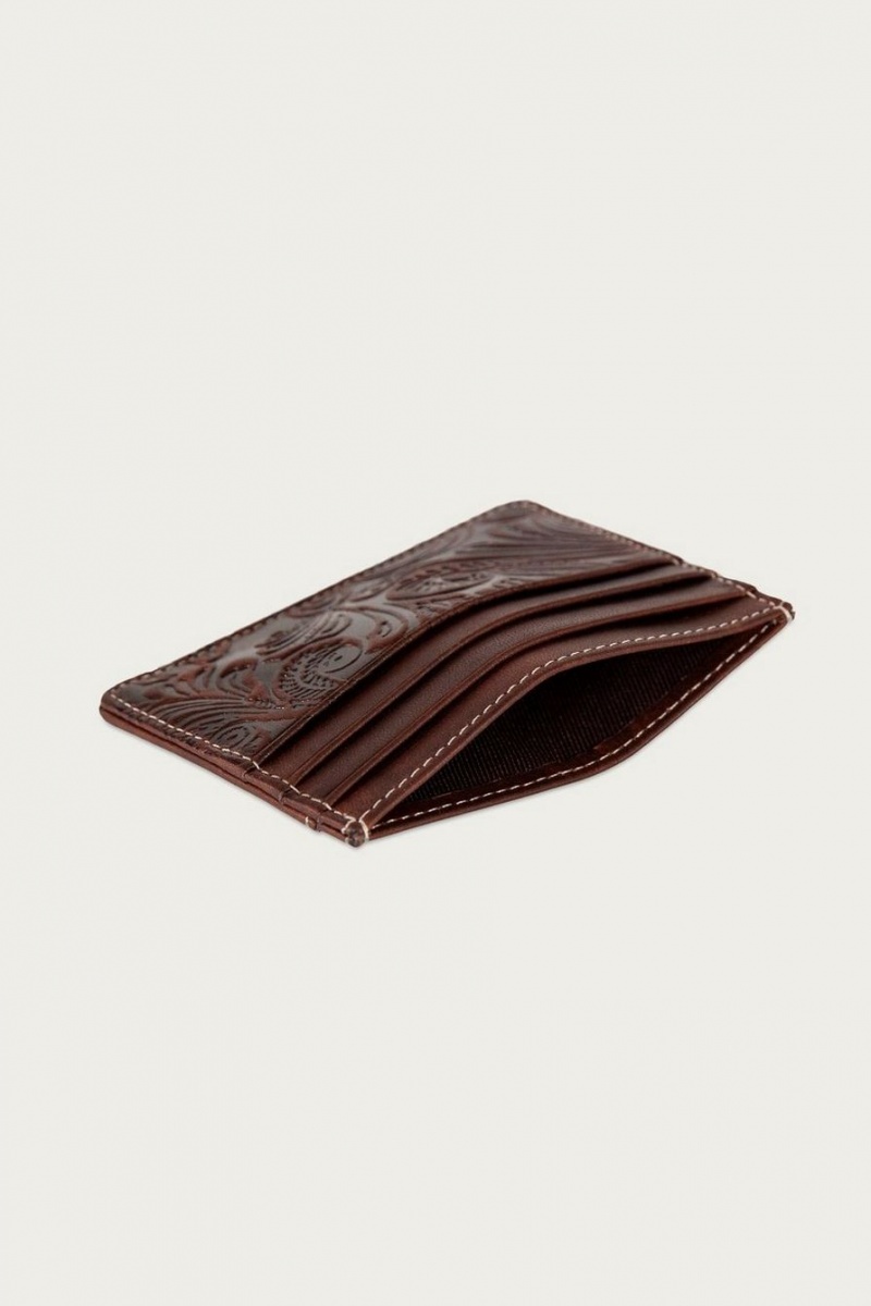 Lucky Brand Western Embossed Leather Card Case Men's Wallet Dark Brown | South Africa-VKP534680