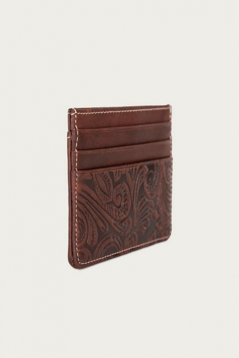 Lucky Brand Western Embossed Leather Card Case Men's Wallet Dark Brown | South Africa-VKP534680