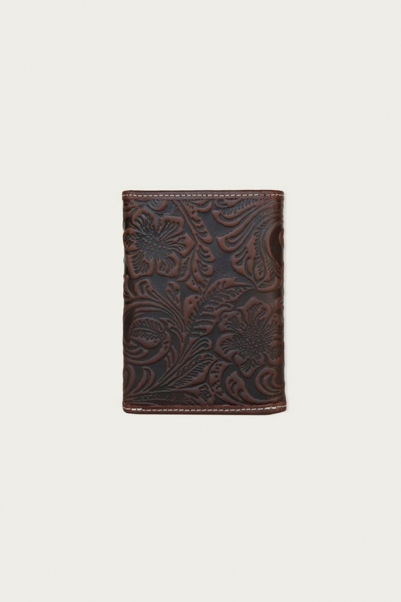 Lucky Brand Western Embossed Leather Trifold Men's Wallet Dark Brown | South Africa-RZT123804