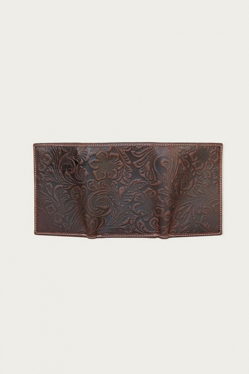 Lucky Brand Western Embossed Leather Trifold Men's Wallet Dark Brown | South Africa-RZT123804