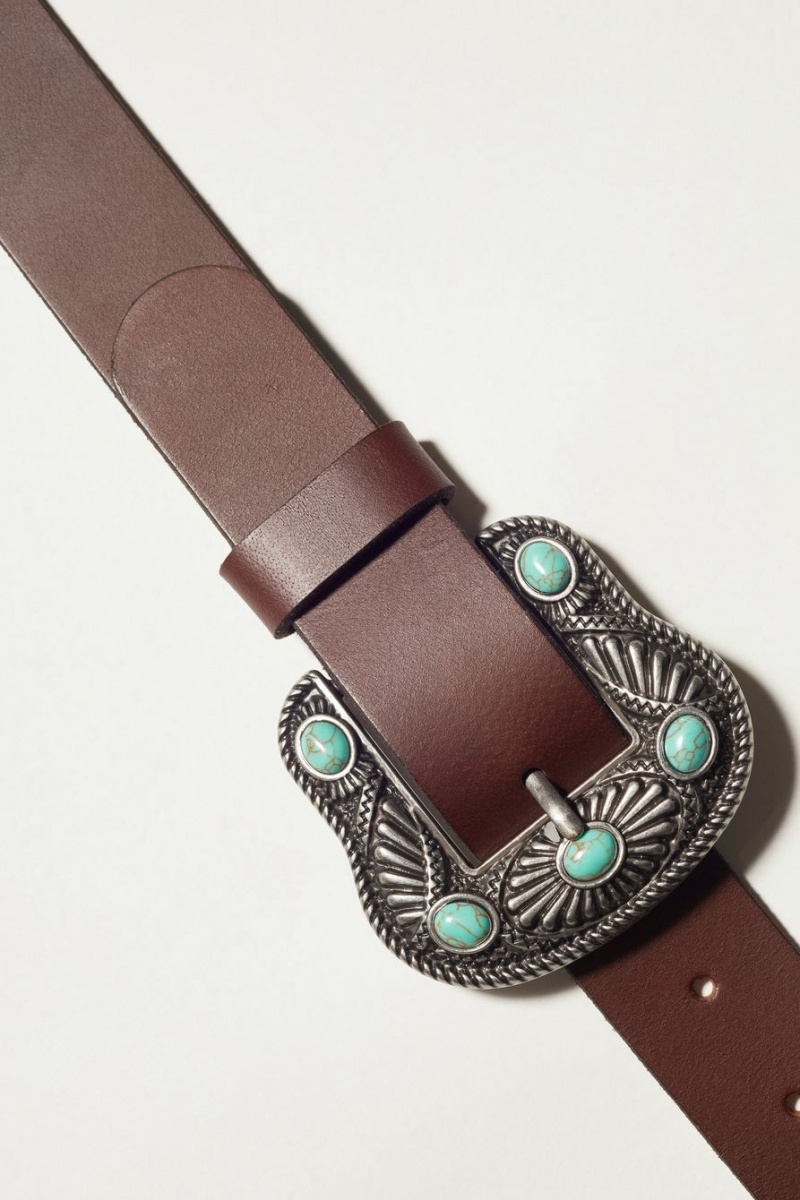 Lucky Brand Western Turquoise Buckle Women's Belts Dark Brown | South Africa-GRL160394