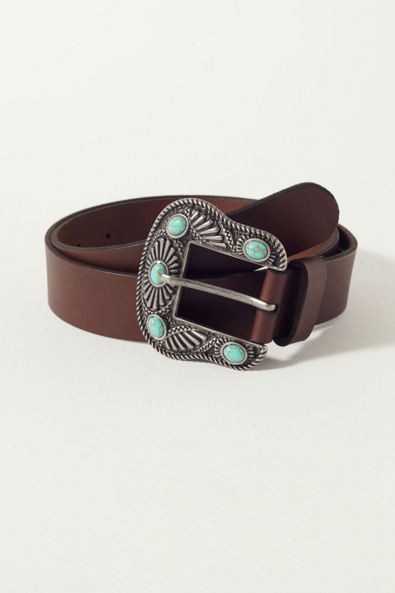 Lucky Brand Western Turquoise Buckle Women\'s Belts Dark Brown | South Africa-GRL160394