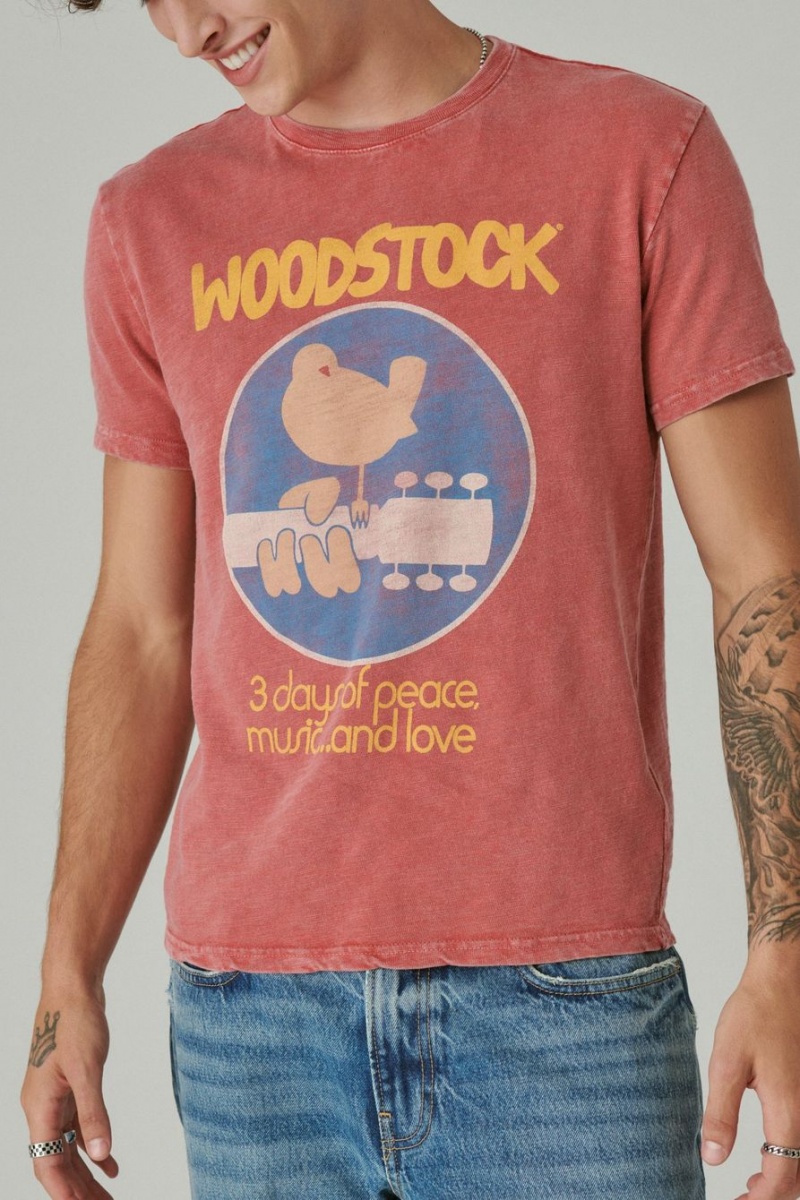 Lucky Brand Woodstock Poster Men's T-Shirts Coral | South Africa-OGV435718