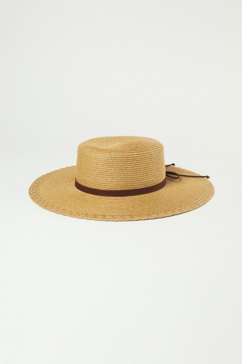 Lucky Brand Woven Boater With Leather Tie Women\'s Hat Brown | South Africa-QMP796248