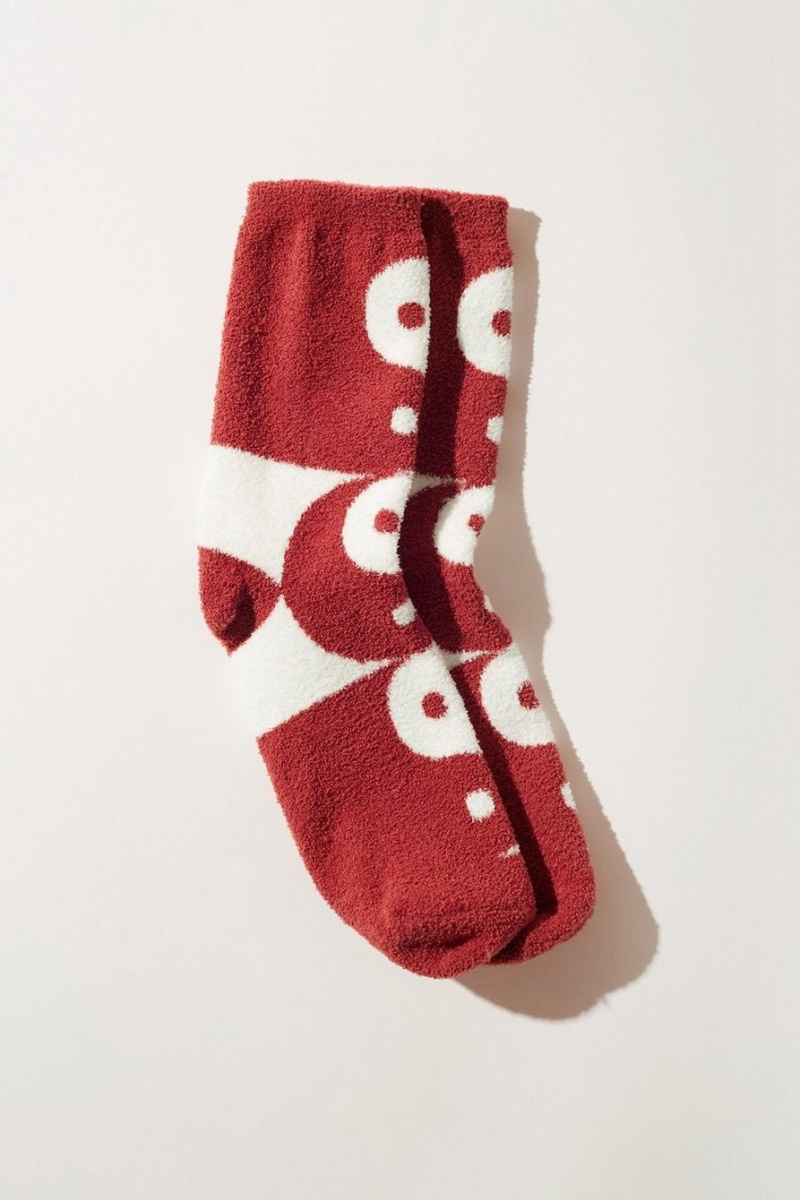 Lucky Brand Yin Yang Fuzzy Women\'s Socks Red / White | South Africa-MRN378506